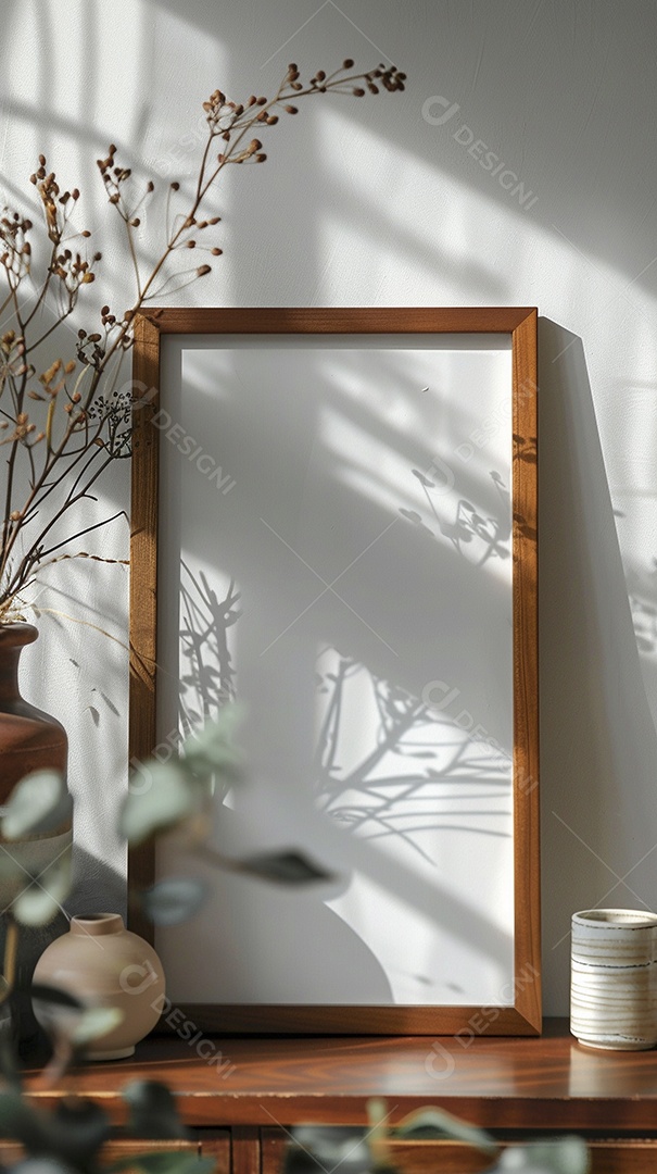 Moldura de madeira mogno minimalista de alta qualidade em branco e moderna