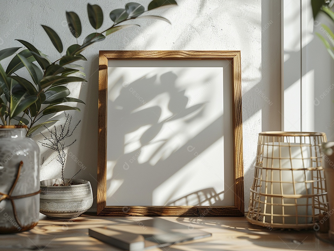 Moldura de madeira mogno minimalista de alta qualidade em branco e moderna