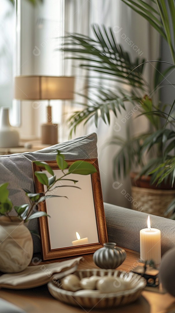 Moldura de madeira mogno minimalista de alta qualidade em branco e moderna