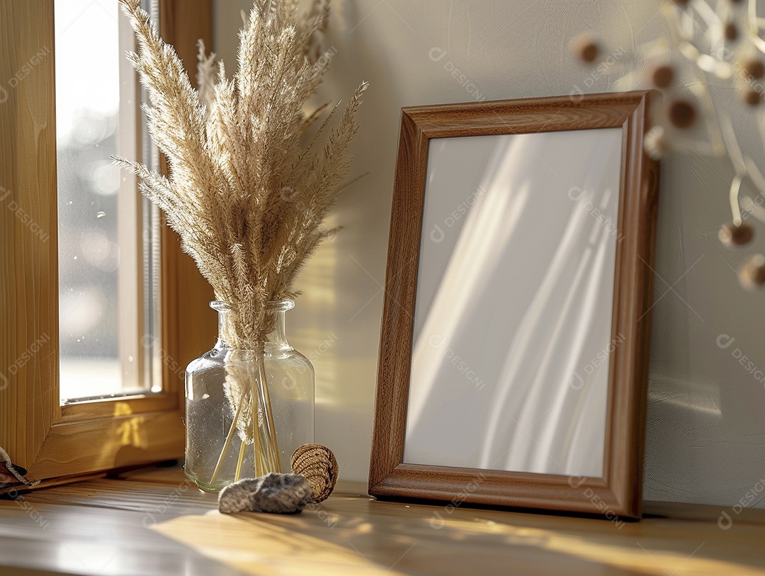 Moldura de madeira mogno minimalista de alta qualidade em branco e moderna