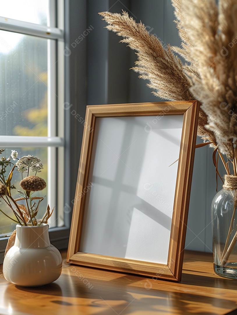 Moldura de madeira mogno minimalista de alta qualidade em branco e moderna