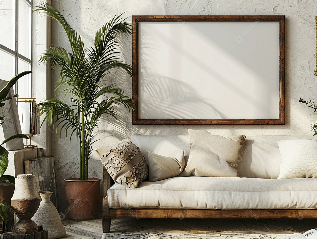 Moldura de madeira mogno minimalista de alta qualidade em branco e moderna