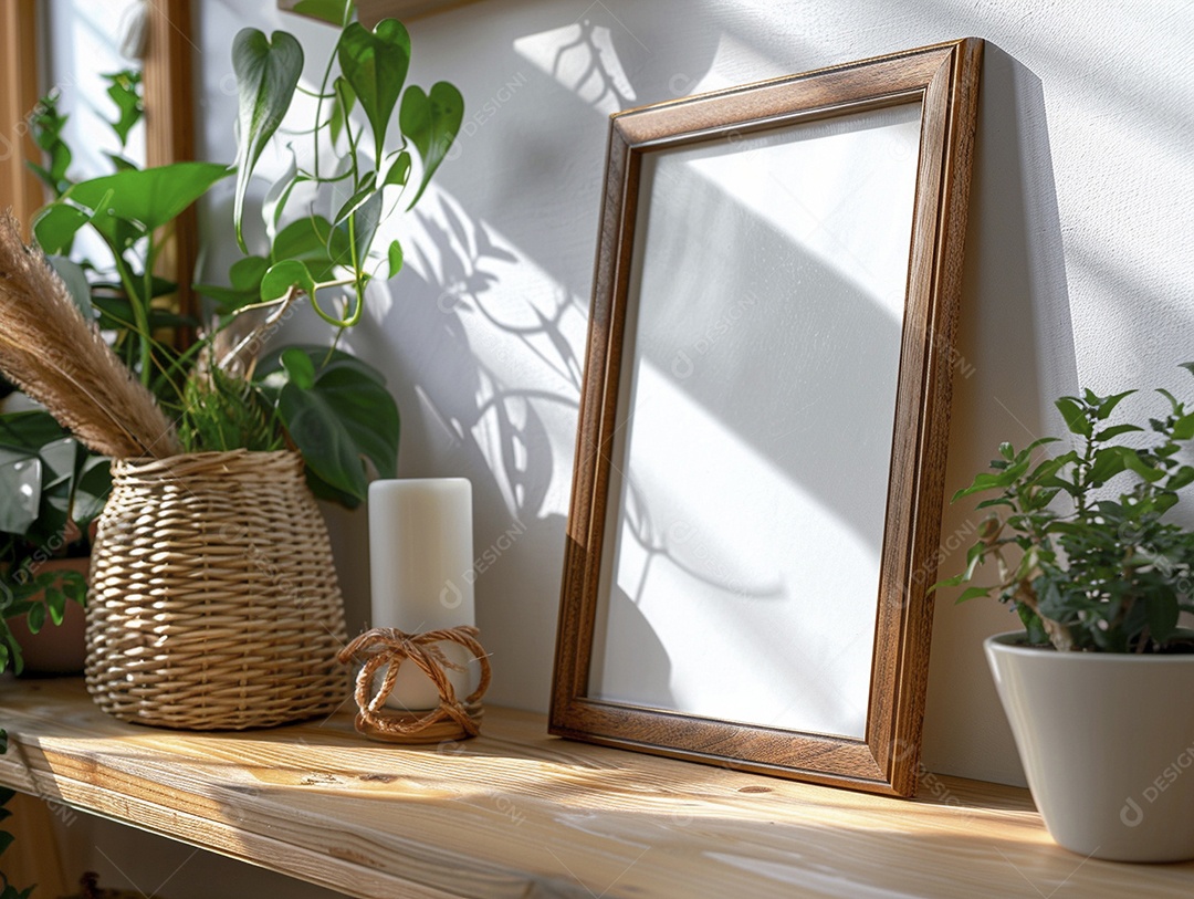 Moldura de madeira mogno minimalista de alta qualidade em branco e moderna