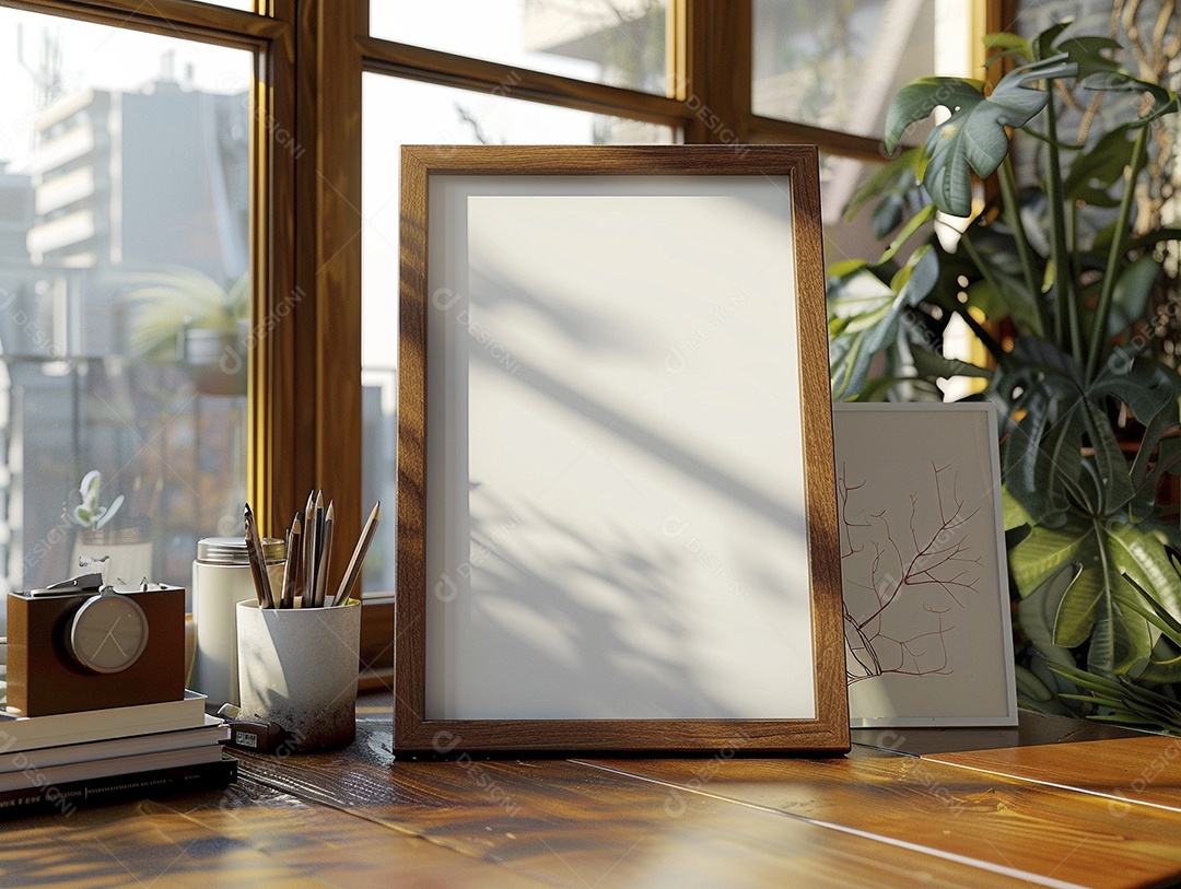 Moldura de madeira mogno minimalista de alta qualidade em branco e moderna