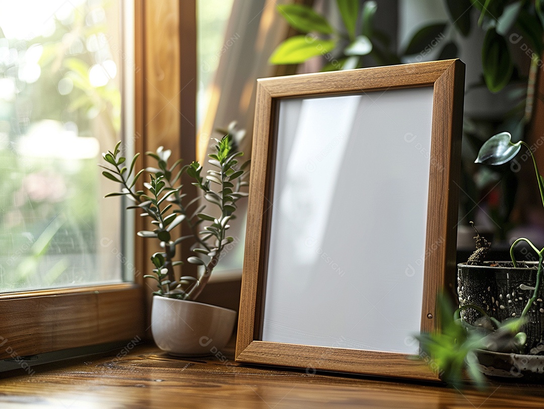 Moldura de madeira mogno minimalista de alta qualidade em branco e moderna