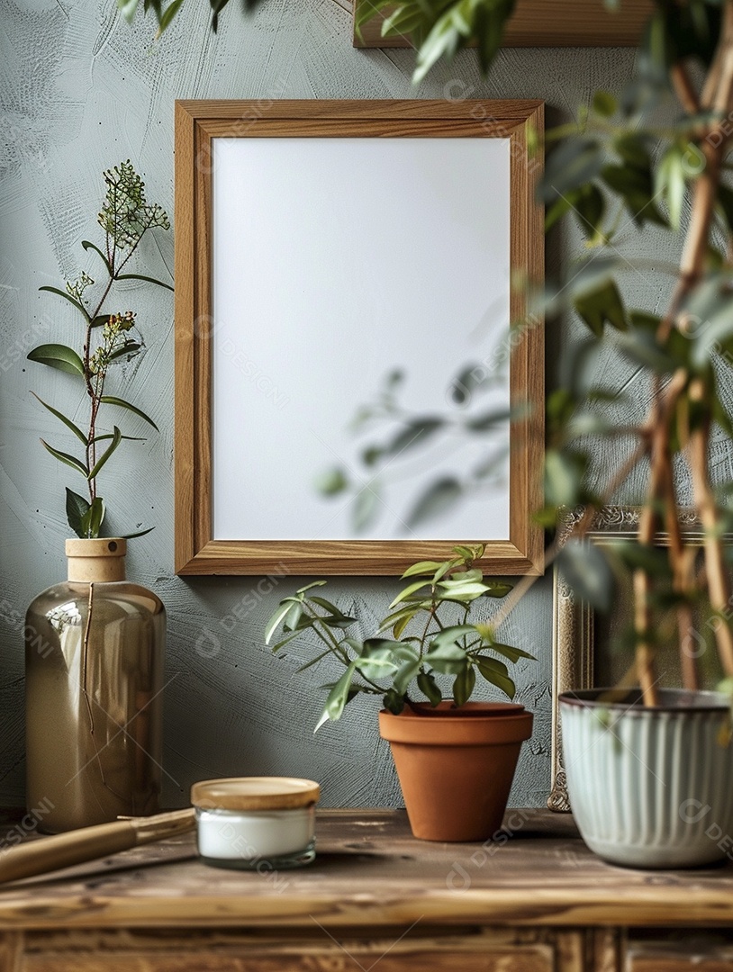 Moldura de madeira mogno minimalista de alta qualidade em branco e moderna