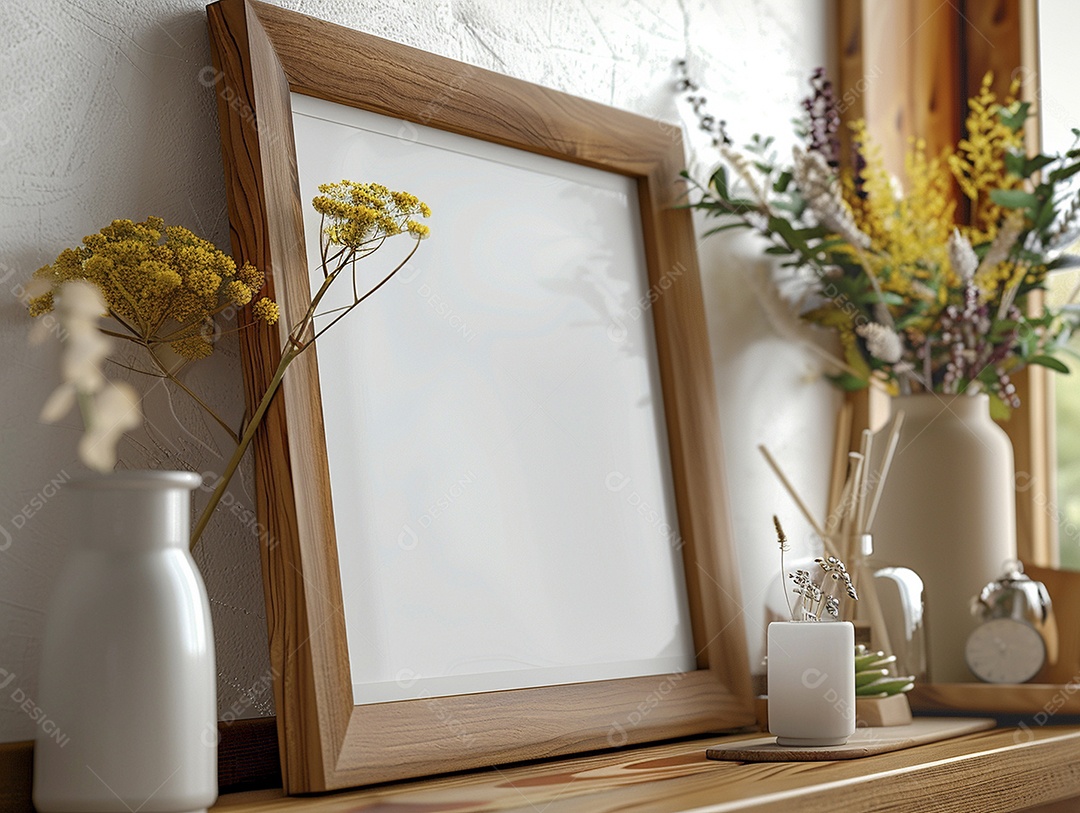 Moldura de madeira mogno minimalista de alta qualidade em branco e moderna