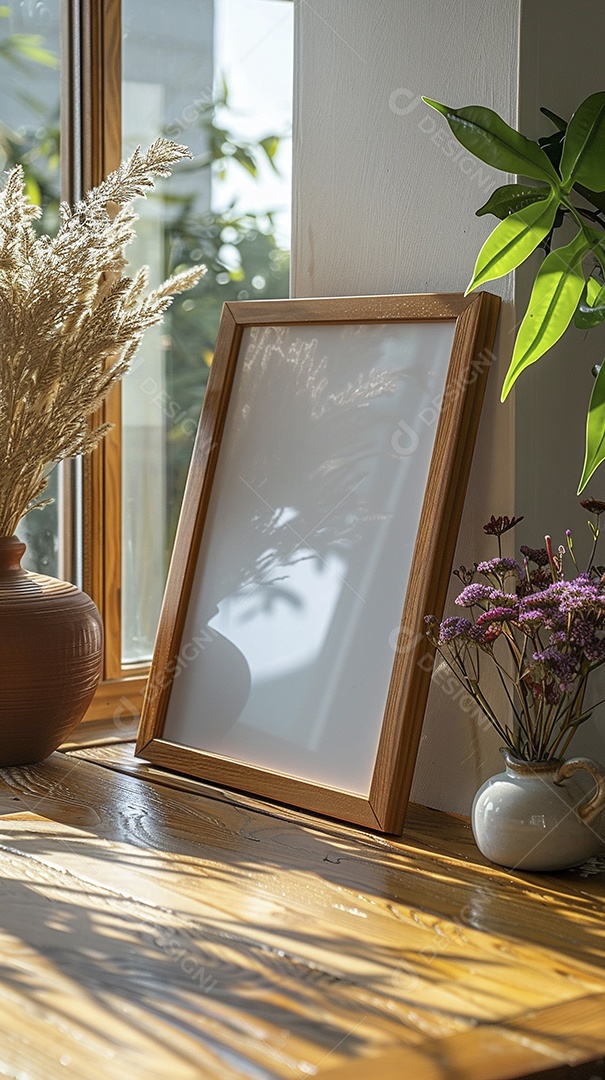 Moldura de madeira mogno minimalista de alta qualidade em branco e moderna