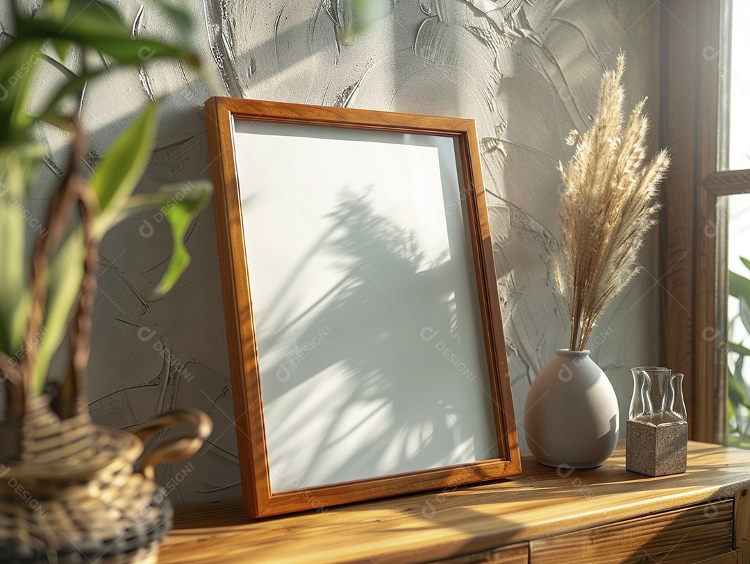 Moldura de madeira mogno minimalista de alta qualidade em branco e moderna