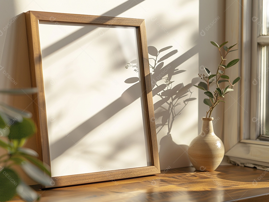 Moldura de madeira mogno minimalista de alta qualidade em branco e moderna