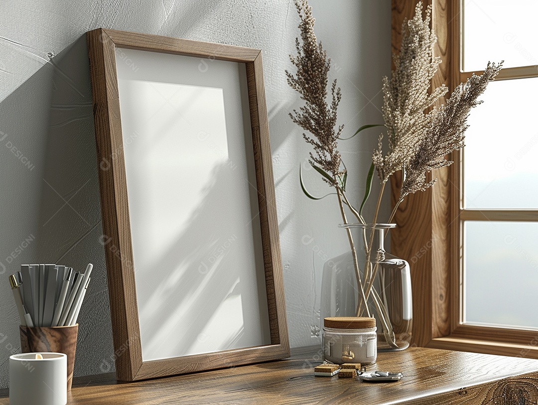 Moldura de madeira mogno minimalista de alta qualidade em branco e moderna