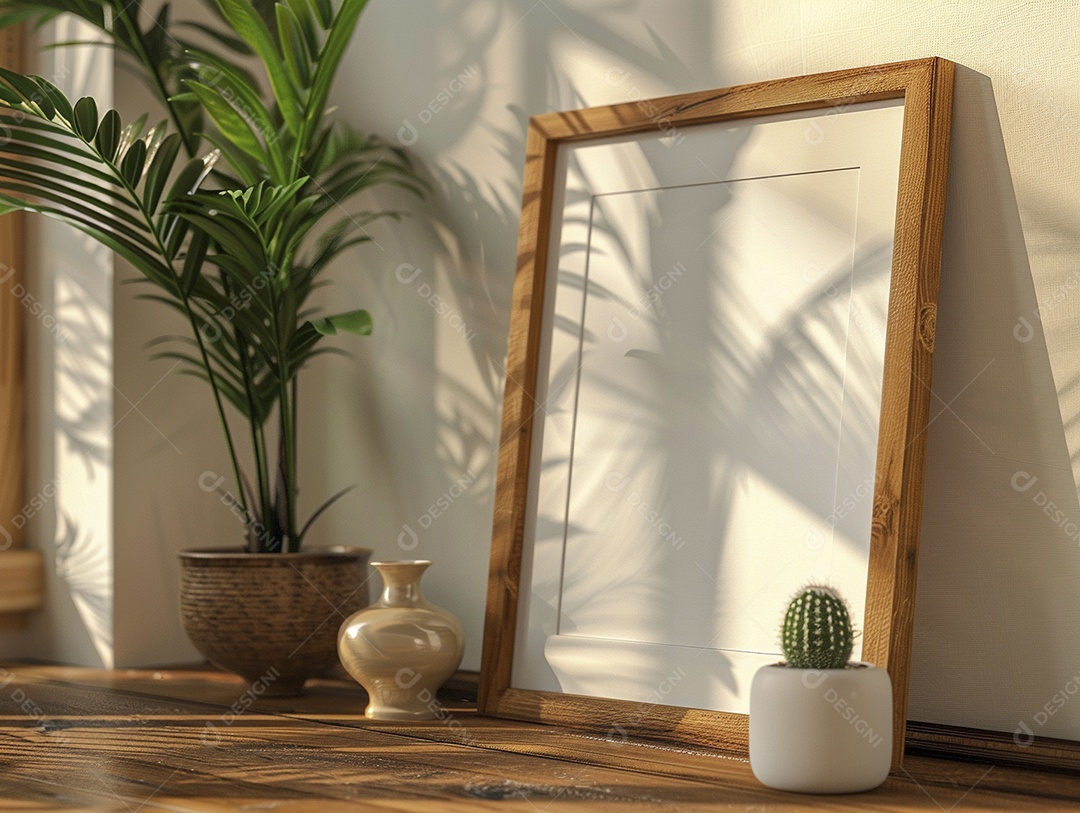 Moldura de madeira mogno minimalista de alta qualidade em branco e moderna