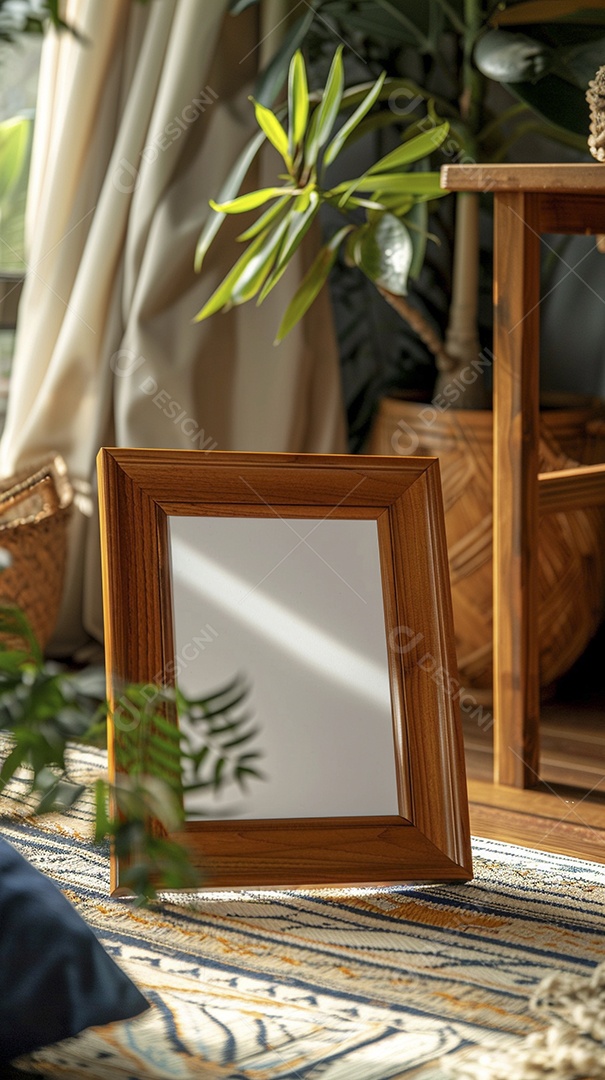 Moldura de madeira mogno minimalista de alta qualidade em branco e moderna