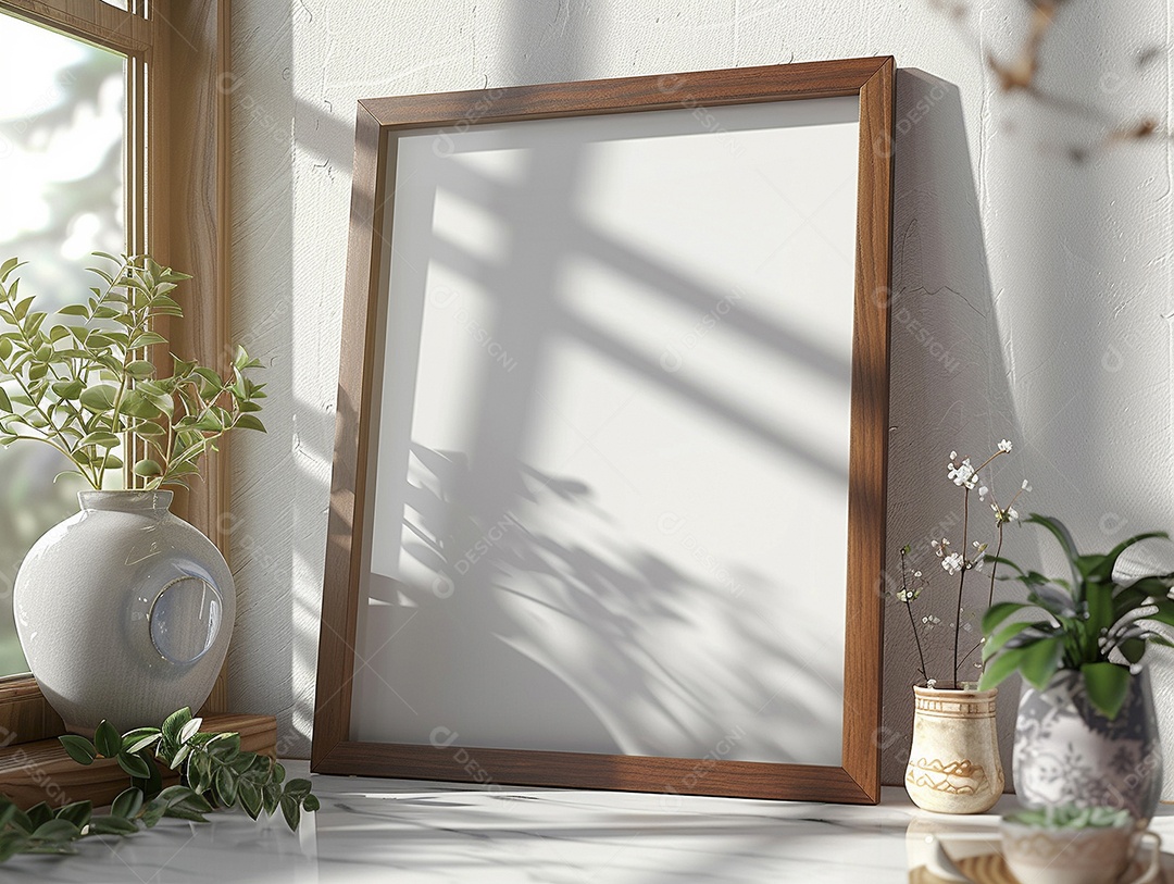 Moldura de madeira mogno minimalista de alta qualidade em branco e moderna