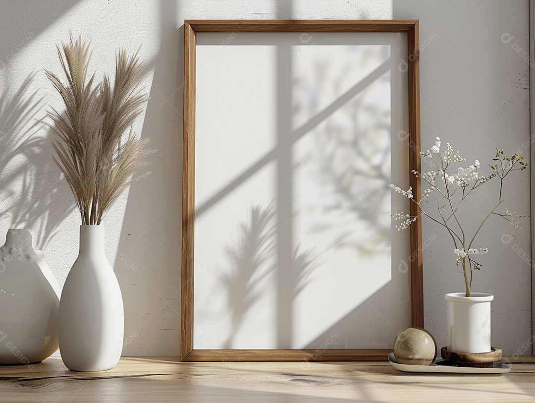 Moldura de madeira mogno minimalista de alta qualidade em branco e moderna