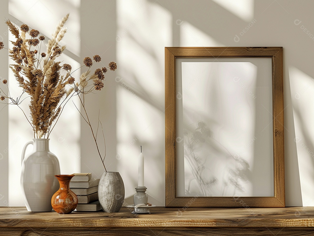 Moldura de madeira mogno minimalista de alta qualidade em branco e moderna