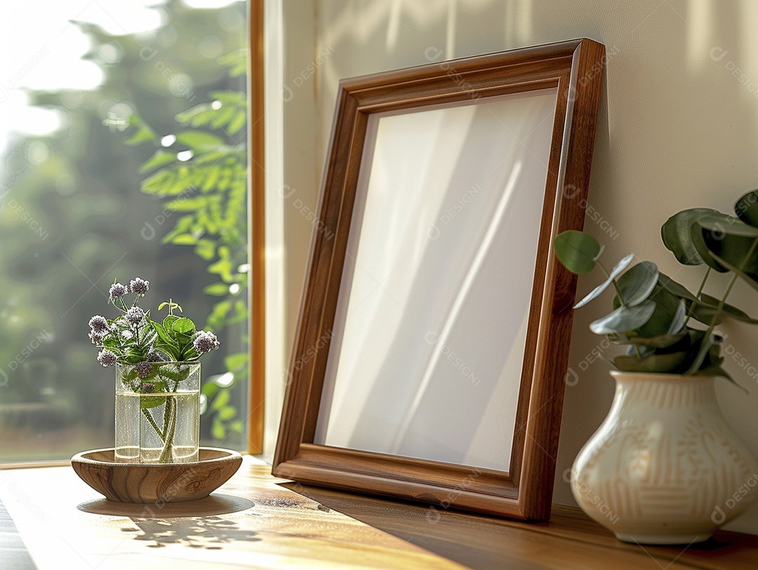 Moldura de madeira mogno minimalista de alta qualidade em branco e moderna