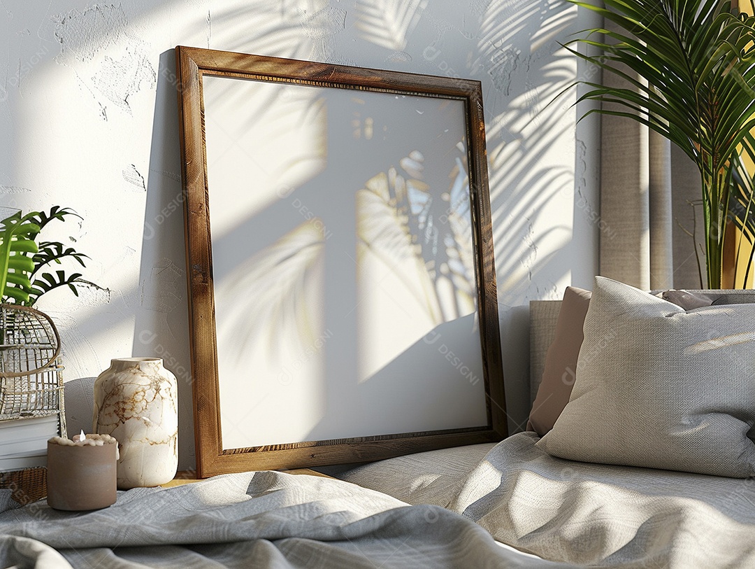 Moldura de madeira mogno minimalista de alta qualidade em branco e moderna