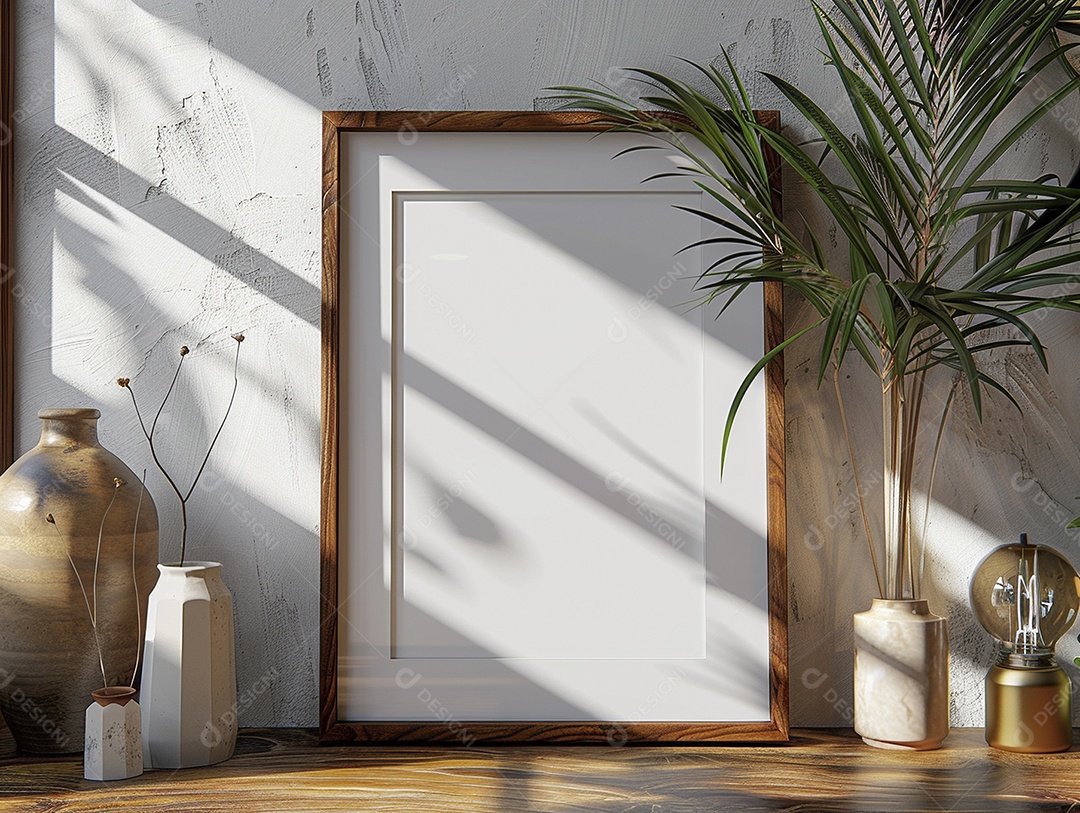 Moldura de madeira mogno minimalista de alta qualidade em branco e moderna