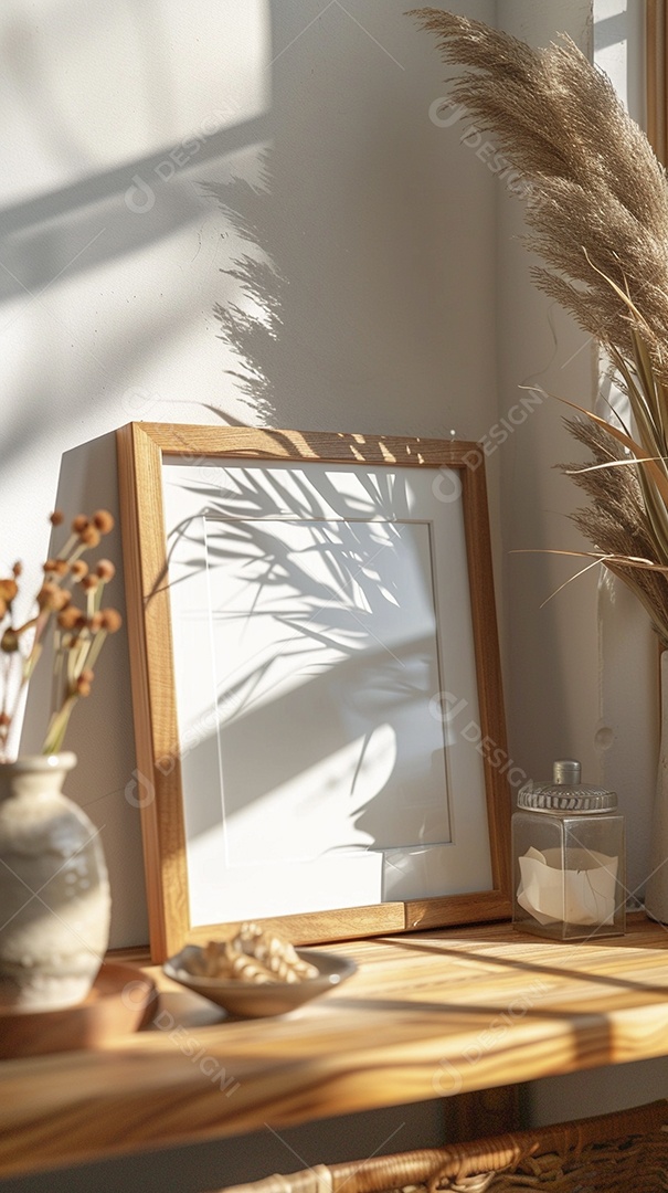 Moldura de madeira mogno minimalista de alta qualidade em branco e moderna