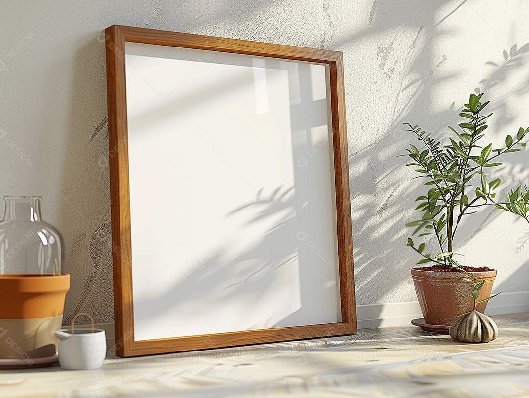 Moldura de madeira mogno minimalista de alta qualidade em branco e moderna