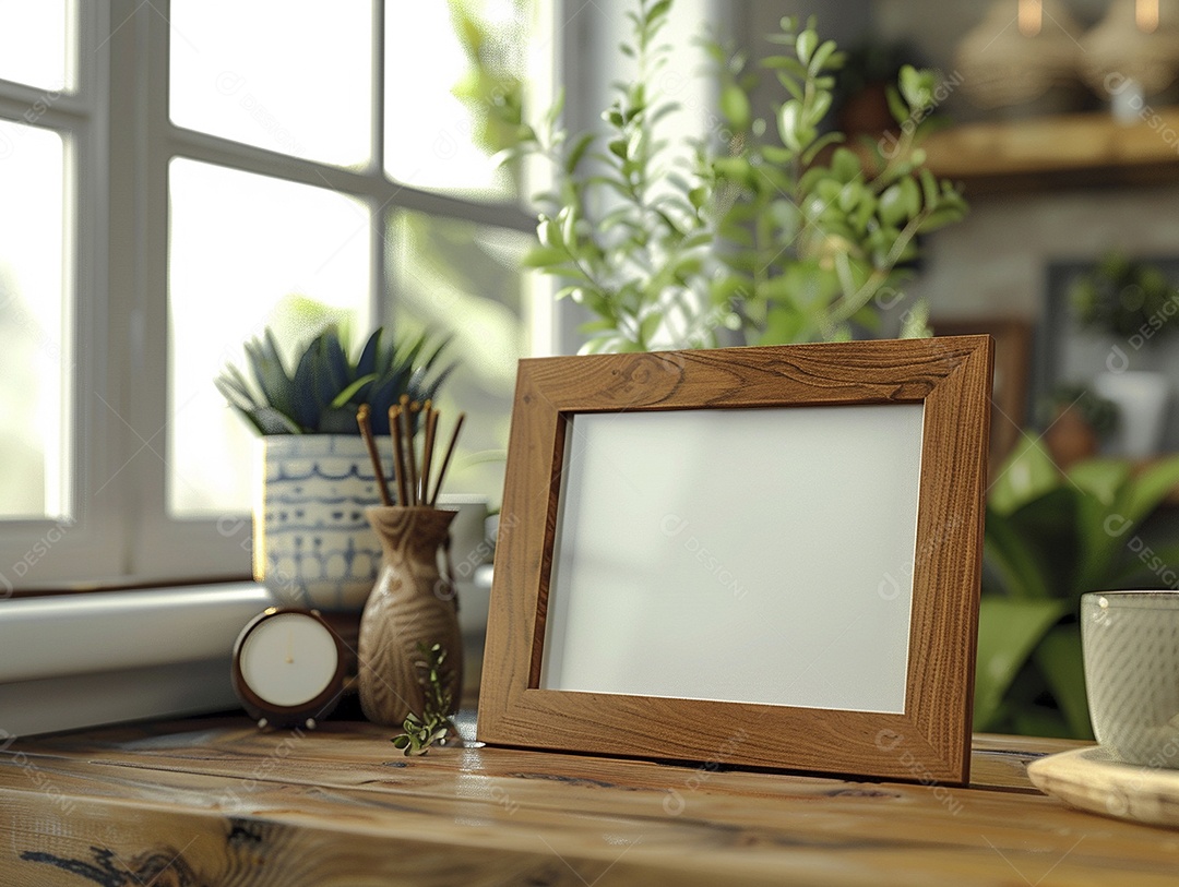 Moldura de madeira mogno minimalista de alta qualidade em branco e moderna