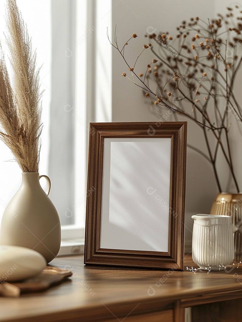 Moldura de madeira mogno minimalista de alta qualidade em branco e moderna