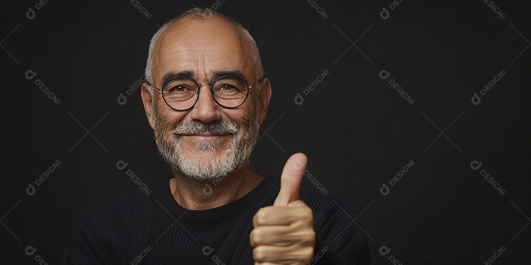 Homem de meia idade dando sinal de positivo expressão feliz alegre fundo isolado