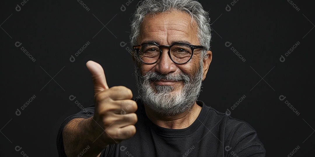 Homem de meia idade dando sinal de positivo expressão feliz alegre fundo isolado