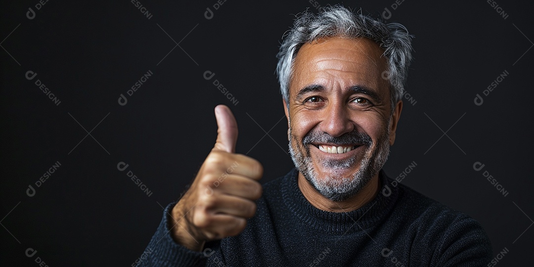 Homem de meia idade dando sinal de positivo expressão feliz alegre fundo isolado