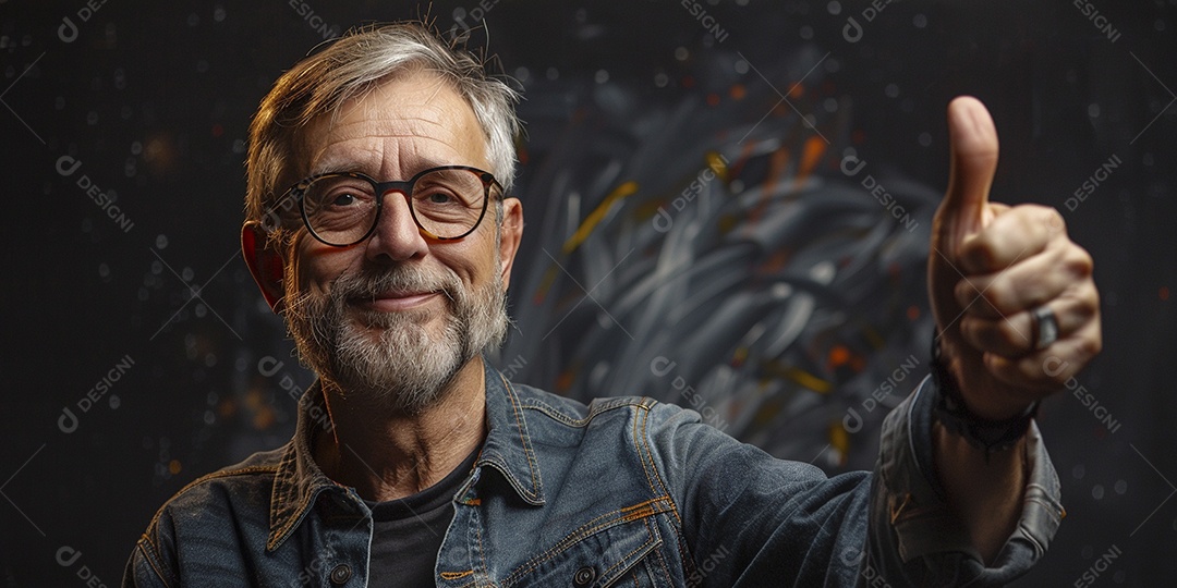 Homem de meia idade dando sinal de positivo expressão feliz alegre fundo isolado