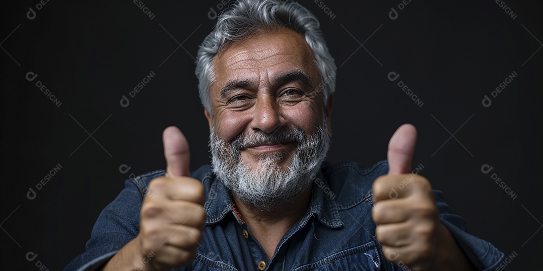 Homem de meia idade dando sinal de positivo expressão feliz alegre fundo isolado