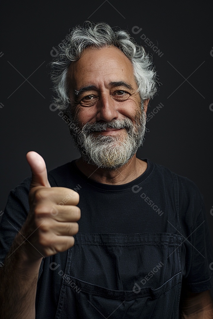 Homem de meia idade dando sinal de positivo expressão feliz alegre fundo isolado
