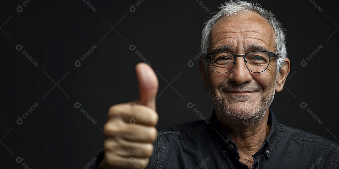 Homem de meia idade dando sinal de positivo expressão feliz alegre fundo isolado