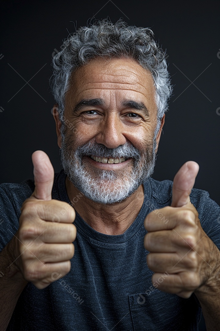 Homem de meia idade dando sinal de positivo expressão feliz alegre fundo isolado