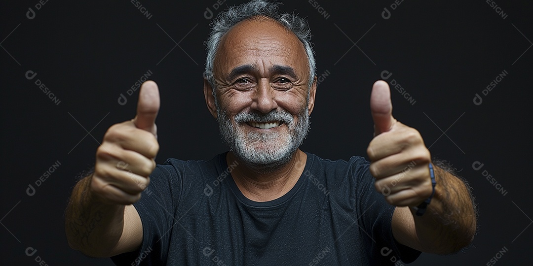 Homem de meia idade dando sinal de positivo expressão feliz alegre fundo isolado