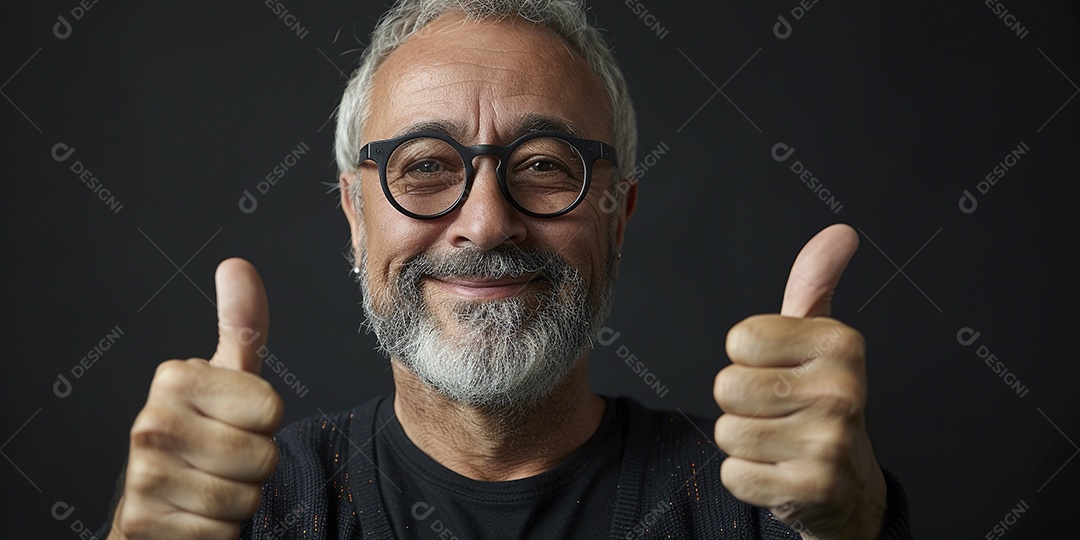 Homem de meia idade dando sinal de positivo expressão feliz alegre fundo isolado