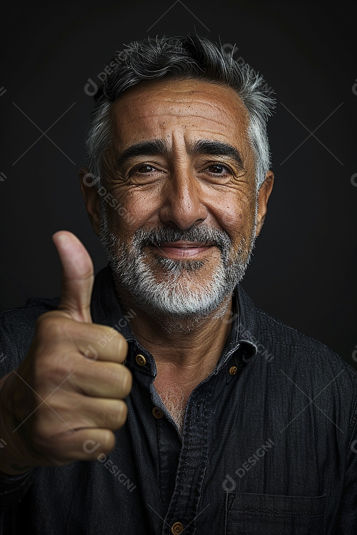 Homem de meia idade dando sinal de positivo expressão feliz alegre fundo isolado