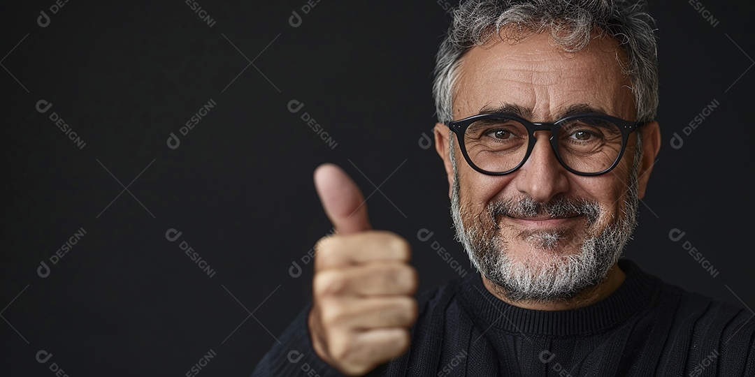 Homem de meia idade dando sinal de positivo expressão feliz alegre fundo isolado