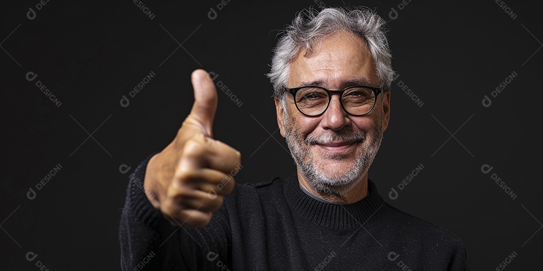 Homem de meia idade dando sinal de positivo expressão feliz alegre fundo isolado