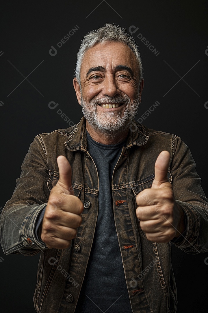 Homem de meia idade dando sinal de positivo expressão feliz alegre fundo isolado