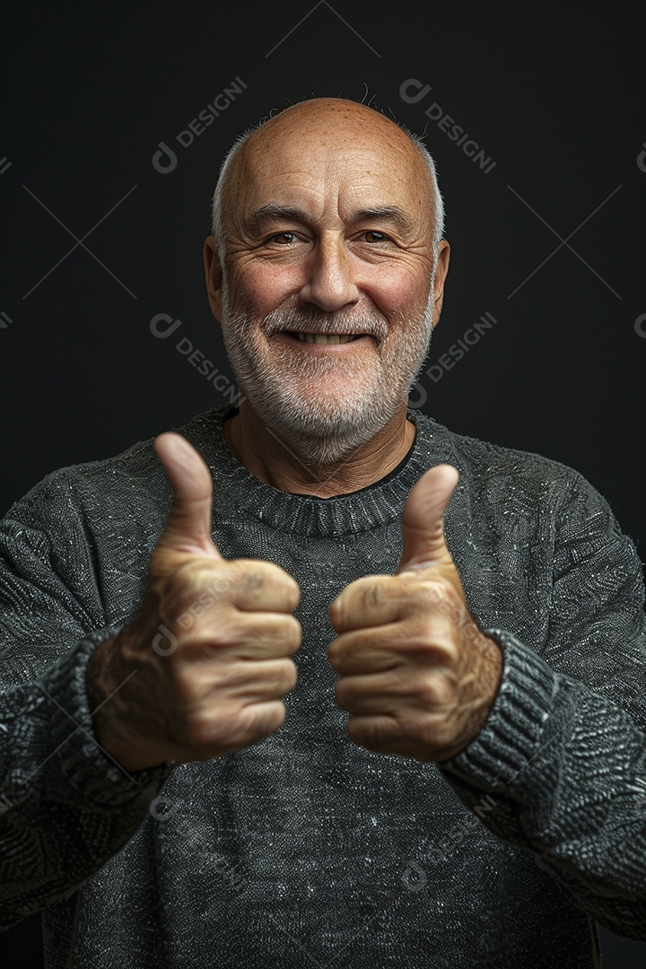 Homem de meia idade dando sinal de positivo expressão feliz alegre fundo isolado