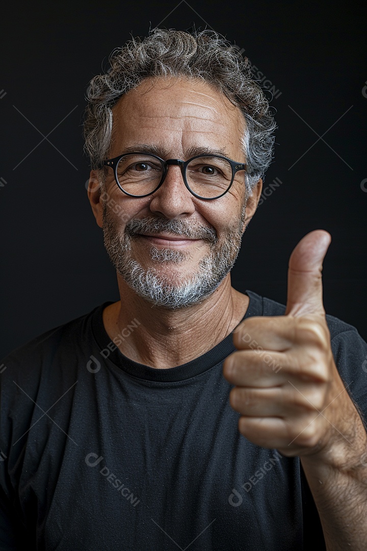 Homem de meia idade dando sinal de positivo expressão feliz alegre fundo isolado