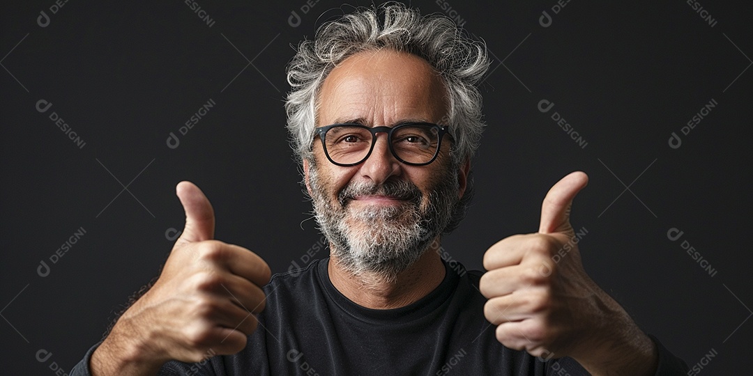 Homem de meia idade dando sinal de positivo expressão feliz alegre fundo isolado