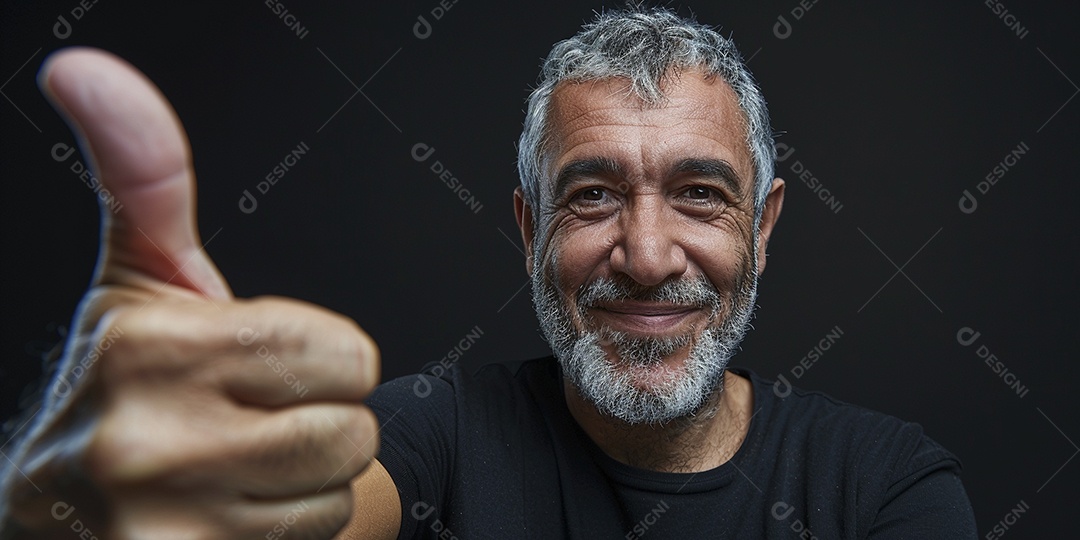Homem de meia idade dando sinal de positivo expressão feliz alegre fundo isolado