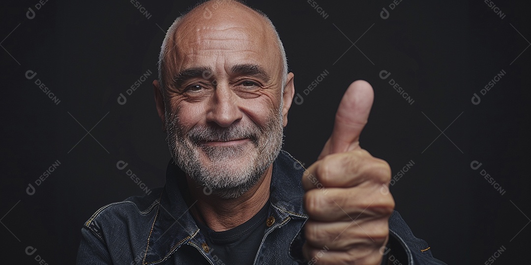 Homem de meia idade dando sinal de positivo expressão feliz alegre fundo isolado