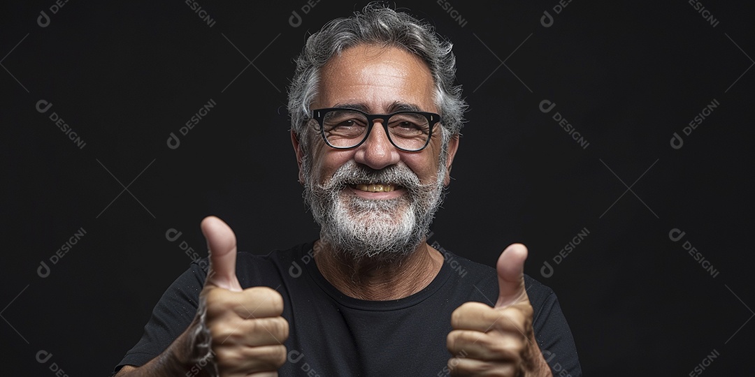 Homem de meia idade dando sinal de positivo expressão feliz alegre fundo isolado