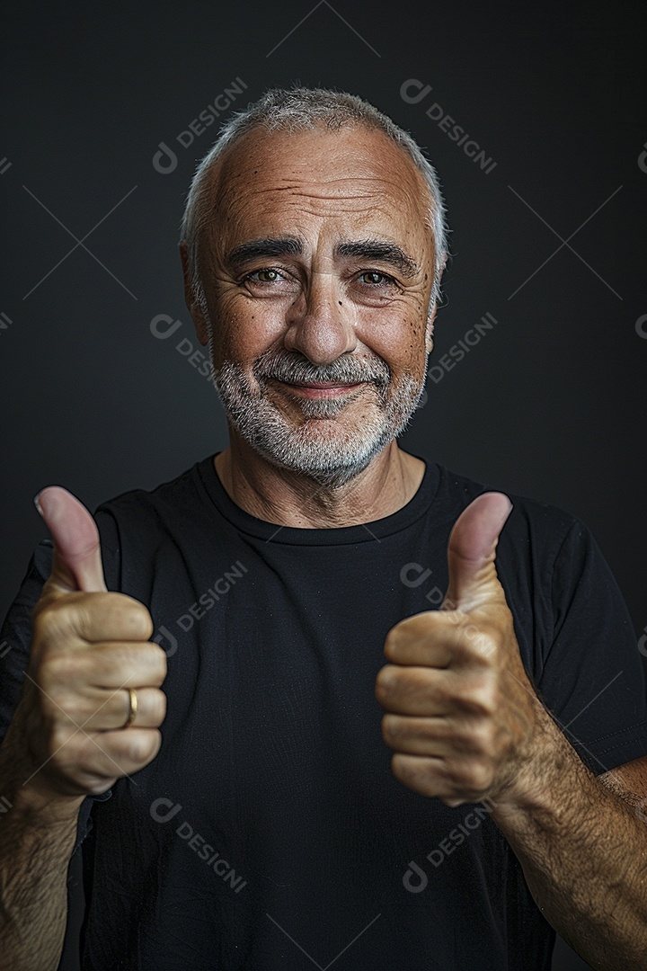 Homem de meia idade dando sinal de positivo expressão feliz alegre fundo isolado