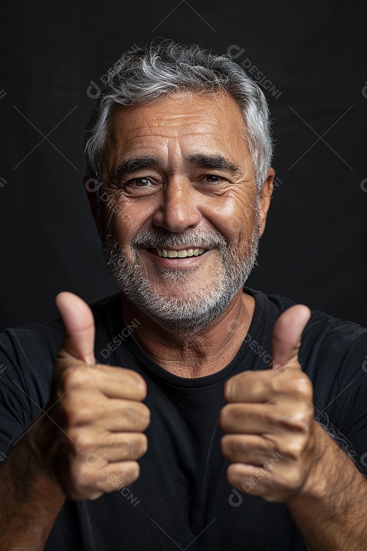 Homem de meia idade dando sinal de positivo expressão feliz alegre fundo isolado