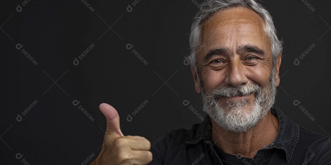 Homem de meia idade dando sinal de positivo expressão feliz alegre fundo isolado